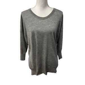 Leetha Cashmere Silk Sweater Jumper Womens Medium Gray 3/4 Sleeve Oversize